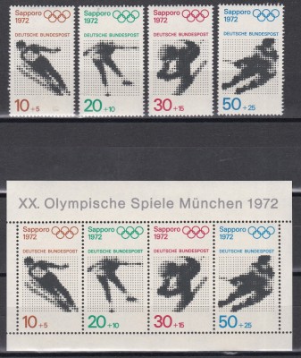 Germania 1971 - Jocurile Olimpice de iarnă - Sapporo, Serie + Colita, MNH foto