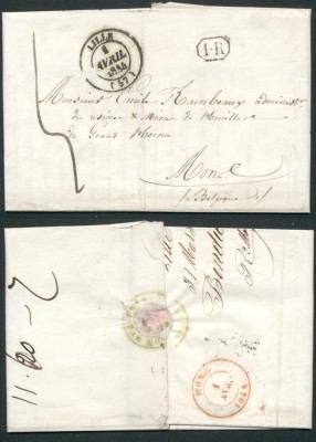 Belgium France 1844 Stampless Cover + Content Lille Hornu Mons DB.498 foto