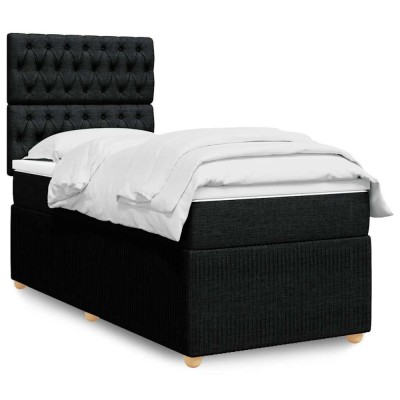 vidaXL Pat box spring cu saltea, negru, 90x190 cm, textil 3294220 foto