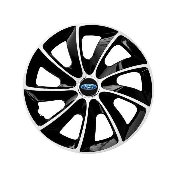 Set 4 Capace Roti potrivite jantelor de 15 inch, pentru Ford, model Stig Extra Black &amp; White