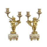 Pereche de sfesnice cu doua brate din portelan cu bronz PT-198, Decorative