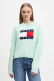 Tommy Jeans pulover din amestec de l&acirc;nă culoarea turcoaz, light, DW0DW21782