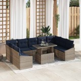vidaXL Set de canapele pentru grădină cu pernă 10 pcs Gri și bleumarin 3357808
