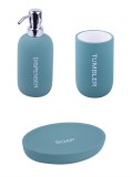 Set 3 accesorii pentru baie format din savoniera, dozator sapun si pahar igiena dentara, Ceramica cauciucata, Verde, Oem
