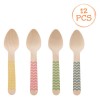 Set Lingurițe Party, Model Colorat, 12 Bucăți, Lemn, Multicolor, 11cm, Oem