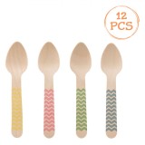 Set Lingurițe Party, Model Colorat, 12 Bucăți, Lemn, Multicolor, 11cm, Oem