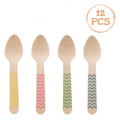 Set Lingurițe Party, Model Colorat, 12 Bucăți, Lemn, Multicolor, 11cm foto