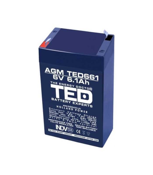 Acumulator AGM VRLA 6V 6.1A 70mm x 48mm x h 101mm F1 TED Battery Expert Holland