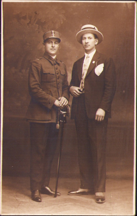 HST P882 Poză pictor Timotei Goția + ofițer rom&acirc;n cu sabie 1926 studio Julietta
