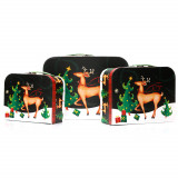 Set 3 cutii tip geantă Crăciun - model Rudolf