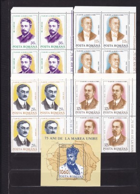 1993 LP 1328 LP 1329 - 75 ANI DE LA MAREA UNIRE BLOCURI DE 4 TIMBRE+COLITA MNH foto