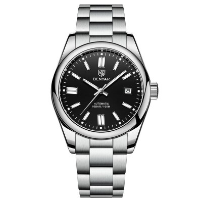 Ceas barbatesc de mana Benyar Mecanic Automatic Analog 10 ATM Argintiu Negru foto