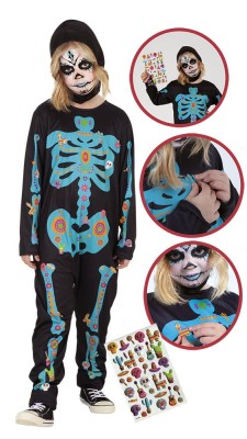 Costum de carnaval cu autocolante - Schelet infricosator foto