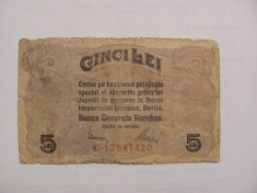 CY - 5 lei 1917 Romania / BGR / Banca Generala Romana / ocupatia germana WW1 foto