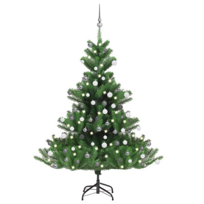 vidaXL Pom Crăciun artificial brad Nordmann LED&amp;amp;globuri verde, 150 cm foto