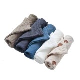 Set 5 prosoape REDQUIT din muselina pentru copii 23x23cm, albastru