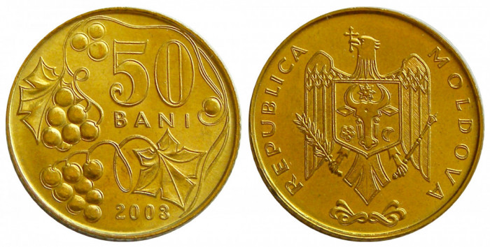 MOLDOVA 50 BANI 2003 ALAMA CU LUCIU DE BATERE NECIRCULATA UNC