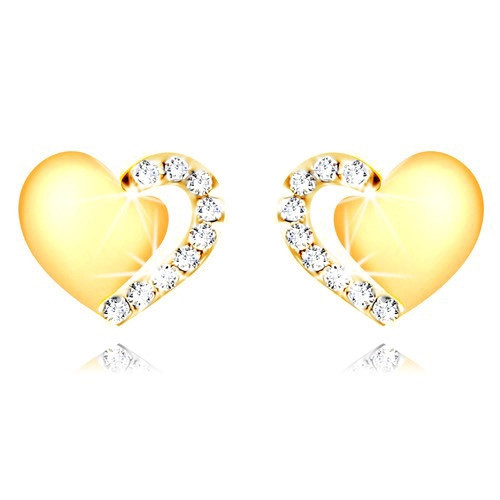 Cercei din aur 375 - inimă simetrică cu decupaj și linie din zirconii, &icirc;nchidere de tip fluturaș