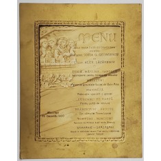 MENIU DE LA MASA DATA CU OCAZIA NUNTII LOCOT. ALEX. LAZARESCU cu SOFIA G. GEORGESCU , 1920