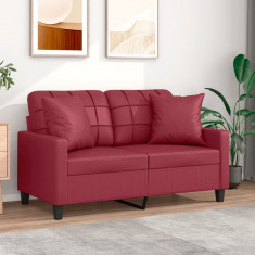 Canapea cu 2 locuri cu pernute, rosu vin 120 cm piele ecologica GartenMobel Dekor