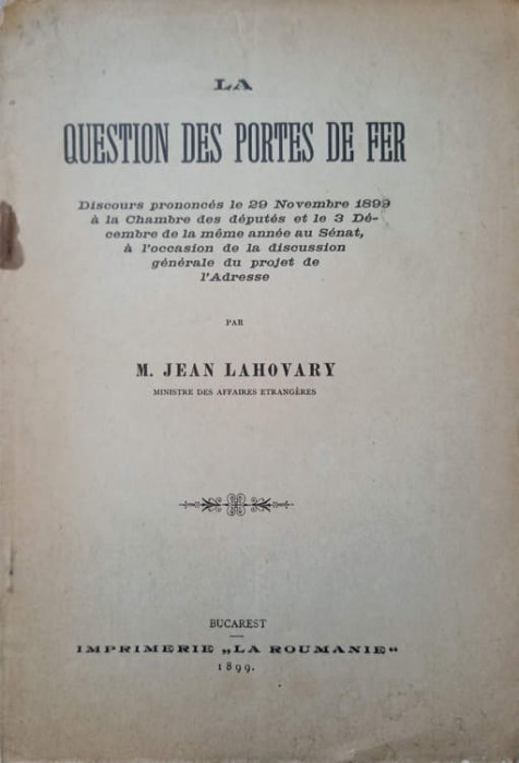 LA QUESTION DES PORTES DE FER-M. JEAN LAHOVARY-237307