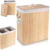 Coș de rufe Vilde din bambus, 90L, pliabil, 2 compartimente și capac detașabil, Bej, 50 x 30.5 x 60.5 cm