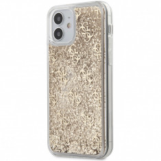 Husa Plastic - TPU Guess 4G Liquid Glitter pentru Apple iPhone 12 mini, Aurie GUHCP12SLG4GSLG