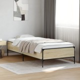 VidaXL Cadru de pat, stejar sonoma, 90x190 cm, lemn prelucrat și metal