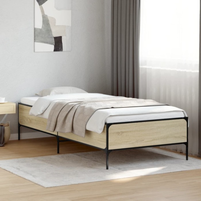 vidaXL Cadru de pat, stejar sonoma, 100x200cm, lemn prelucrat și metal 844962