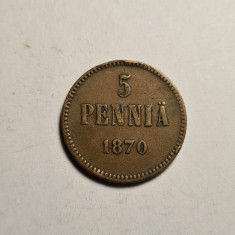 Finlanda 5 Pennia 1870 Rara Tiraj Mic