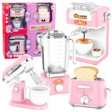 Set mini electrocasnice de jucarie cu efecte sonore si luminoase, roz, Lean 31188