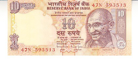 M1 - Bancnota foarte veche - India - 10 rupii