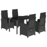Set mobilier de gradina cu perne, 5 piese, negru, poliratan
