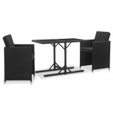 Set mobilier de exterior cu perne, 3 piese, negru, poliratan, vidaXL