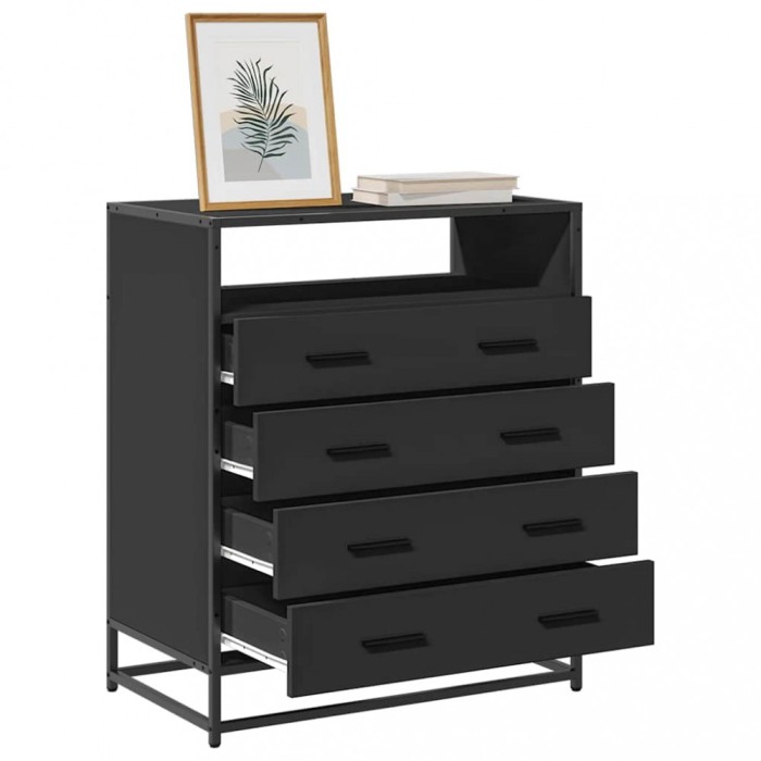 Gossi dulap cu sertare, negru, 70x41x70 cm, lemn compozit