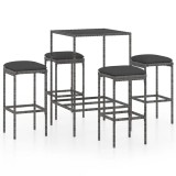 Cumpara ieftin Set mobilier bar de gradina, cu perne, 5 piese, gri, poliratan