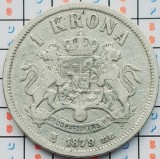 Suedia 1 Krona - Oscar II (&quot;OCH&quot; in title) 1879 argint tiraj 77.254 km 747 A033