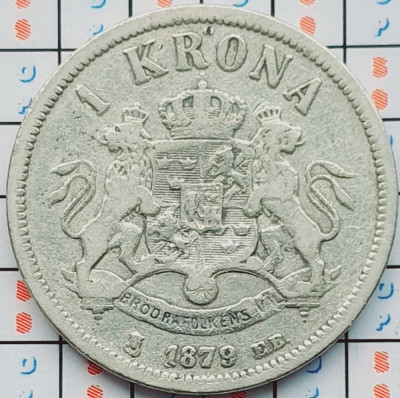 Suedia 1 Krona - Oscar II (&amp;quot;OCH&amp;quot; in title) 1879 argint tiraj 77.254 km 747 A033 foto