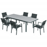 Cumpara ieftin Outsunny Set de dining din 7 piese pentru terasa, Masa extensibila si scaune pentru exterior pentru 6 persoane cu blat din sticla securizata