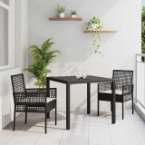 VidaXL Set de masă pentru grădină 3 pcs Negru Rattan poli