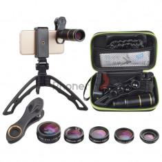 Set 6 lentile foto pentru telefon cu suport de tip trepied si selfie-stick inclus foto