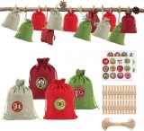 Set calendar de advent pentru Craciun MMDOCO, textil/lemn/hartie, multicolor, 72 piese