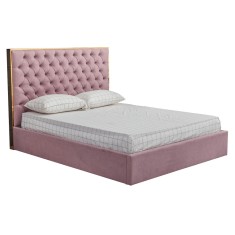 Pat tapitat dormitor lux ,160x200 cm,cu lada, inclus suport saltea metalic-rabatabil ,stofa roz invechit,Bortis Impex foto