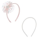 Set Coronite pentru Par, 2 buc, Roz, cu Funda din Tul, Paiete și Margele, CMCLASS