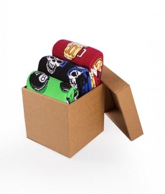 Cutie cu 3 perechi de șosete din bumbac Rock - Craniul, 8 bile, Bere 35-38 foto