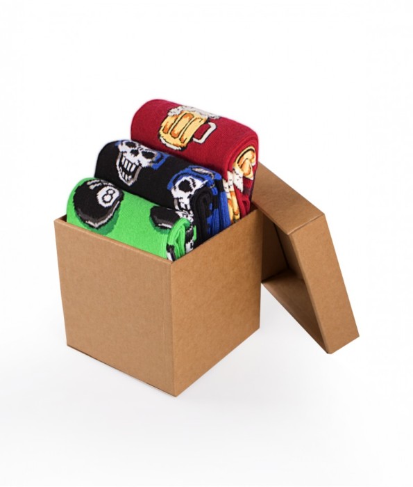 Cutie cu 3 perechi de șosete din bumbac Rock - Craniul, 8 bile, Bere 35-38