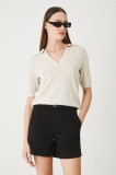 Medicine pantaloni scurti femei, culoarea negru, neted, medium waist