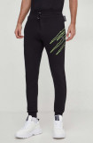 PLEIN SPORT pantaloni de trening culoarea negru, cu imprimeu