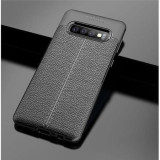 Husa pentru Samsung Galaxy S10e, GloMax AUTO FOCUS cu insertii de pele neagra, Negru