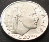 Moneda istorica 20 CENTESIMI - ITALIA FASCISTA, anul 1943 *cod 782 = excelenta!, Europa